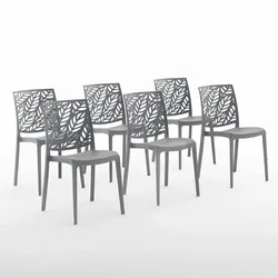 RATTATAN 6er-Set stapelbare Stühle aus Polypropylen mit Glasfasern für Außenbereich und Garten, Bar und Restaurant, Küche modernes Design - DAFNE - Dunkelgrau