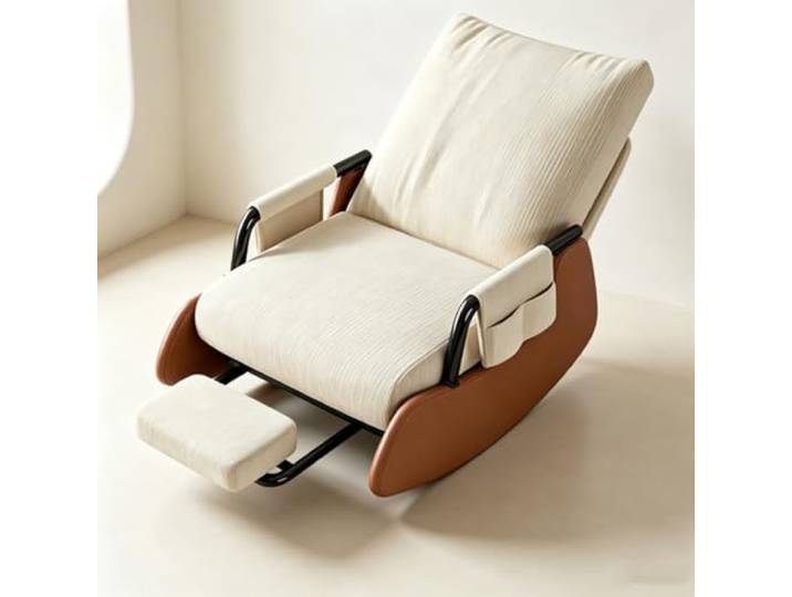 LCNDKF Polstersessel Schaukelnd mit Ausziehbarer Beinablage Ergonomischer Schaukelstuhl mit ausziehbarer Fußstütze und Seitentasche für tägliche Entspannung.