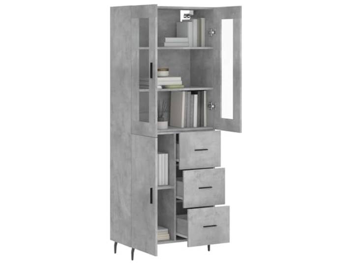 KTHLBRH Anrichte grau Beton 69,5 x 34 x 180 cm Holz mehrschichtig Metallfüße, viel Stauraum, Glas inklusive, Montage erforderlich
