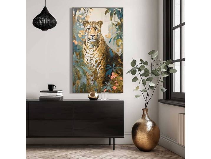 home24 Ingelijste afbeelding Gold Cat ingelijste houten afbeelding, gecoat groen/groen 70 x 118 x 3cm