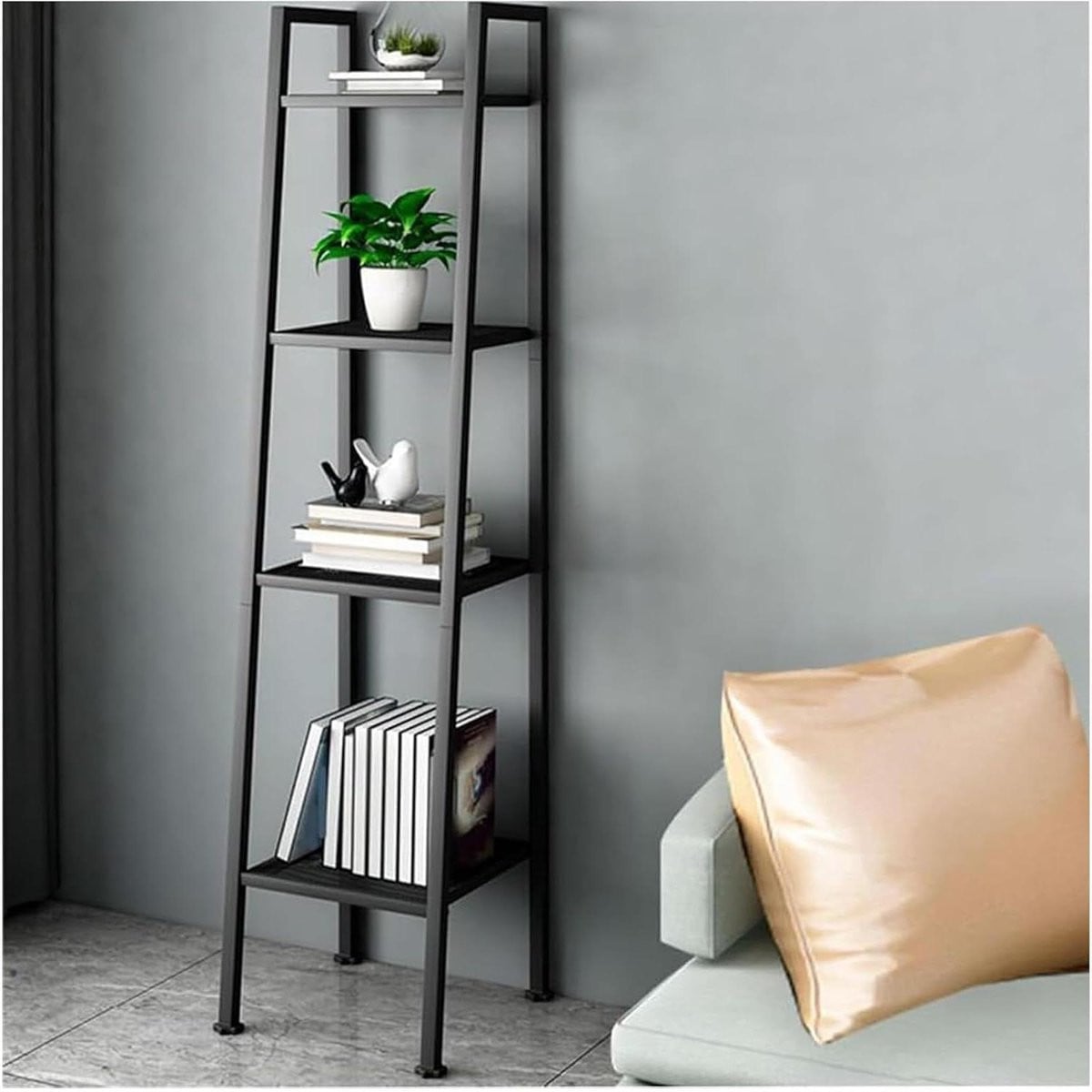 Metalen Ladder Boekenplank Zwart - Staand Opbergrek - Hoogte: 148 cm