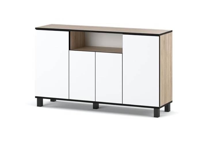 MRBLS_HOME Skandinavische Kommode - Sideboard Holz 140x80x35 cm (B/H/T) für Wohnzimmer, Flur oder als Kommode Schlafzimmer - Minimalistisches Design - Hohe Qualität (Sonoma - Weiß Matt)