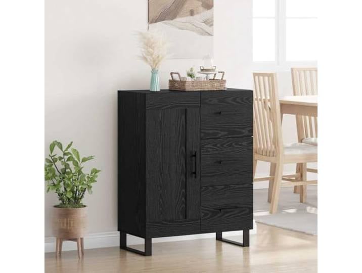 HEFZGDB Modernes Sideboard für Wohnzimmer in Schwarz 69,5x34x90 cm, Sideboard aus Holzwerkstoff mit glatter Oberfläche, mit Stauraum und Präsentationsfläche, mit Metallbeinen, schwarzes