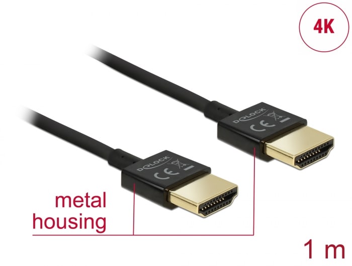 Delock Kabel High Speed HDMI mit Ethernet - HDMI Stecker HDMI Stecker 3D 1m 84771