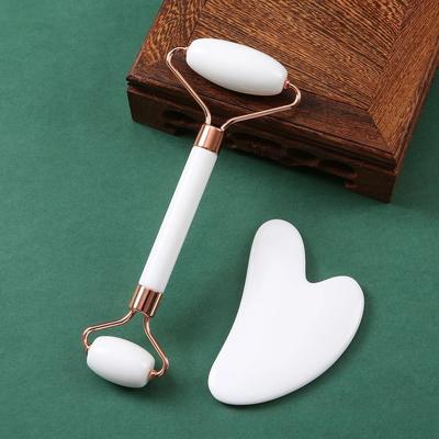 Uplifted Finds Natural Resin Facial Roller And Heart Shaped Gua Sha Scraper Set white Set