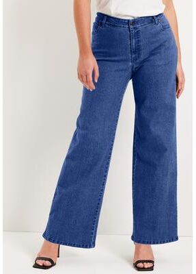 Plus Size Women's June Fit Wide-Leg Jeans by June & Vie in Medium Blue (Size 32 W)