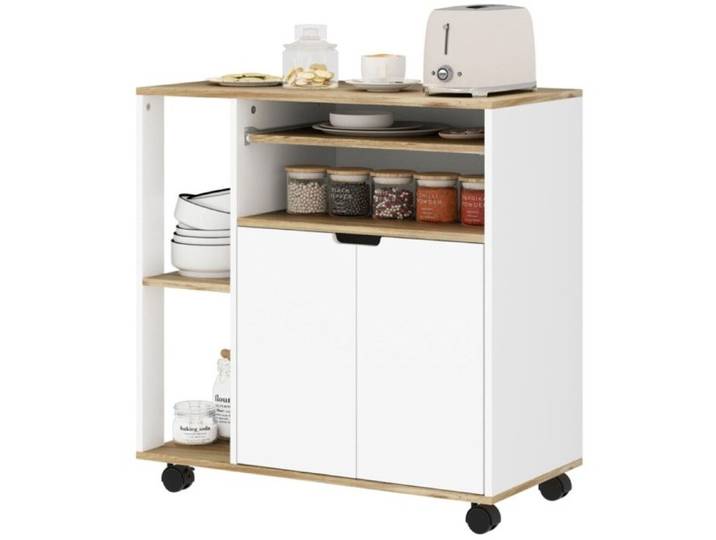 Desserte de cuisine roulante blanche avec rangement armoire et étagères réglables pour cuisine/salon/salle à manger