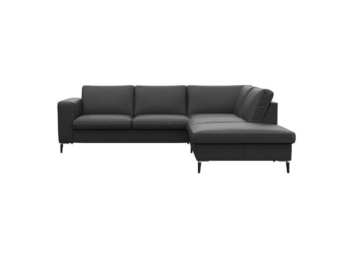 Ecksofa, Echtleder, Deep Schwarz, 241×225 cm, Mit Stauraum, Klassisch, Flexlux
