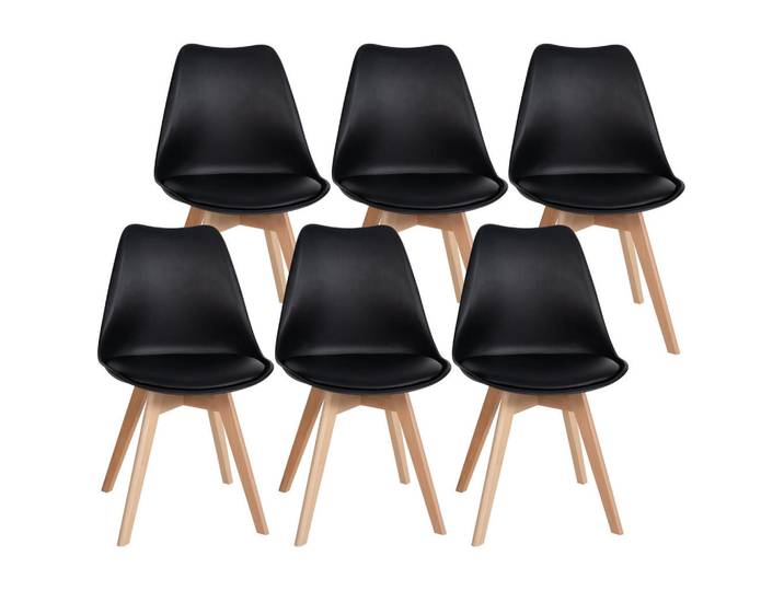 CLP Stuhl 6er Set Kunststoff Schwarz, Holz, 49x83x50 cm, Esszimmer, Stuhl