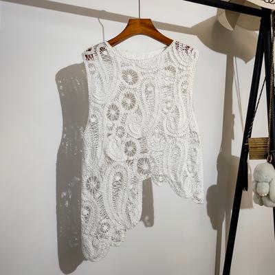 Fashion Sheath Asymmetric Crochet Top Elegant Paisley Lace Boho Vacation Outfit For Women white