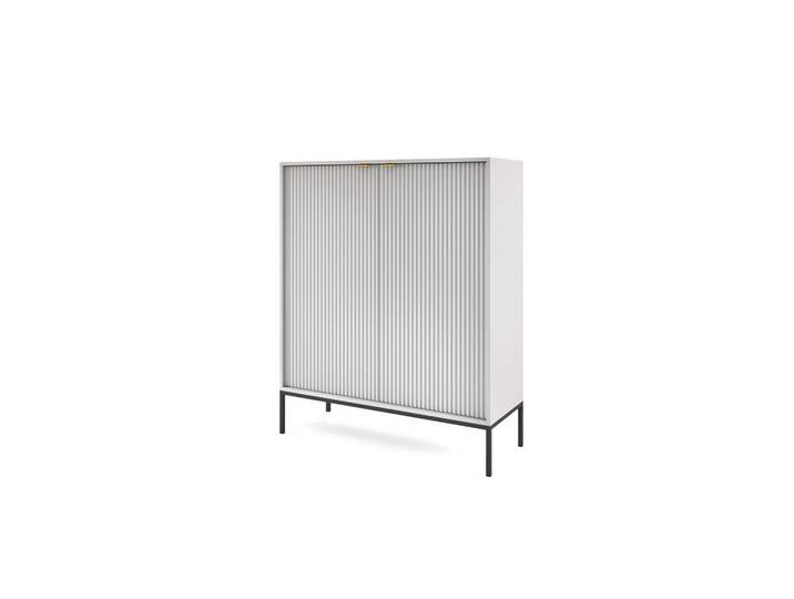 Ravio Graue Moderne Geriffelte Hochkommode Kioto Kw2D (Schwarzes Gestell, Soft-Close Türen), Grau, Schwarz, Metall, 6 Fächer, Rechteckig, 104x125x39 cm, Kleinmöbel, Kommoden, Highboards