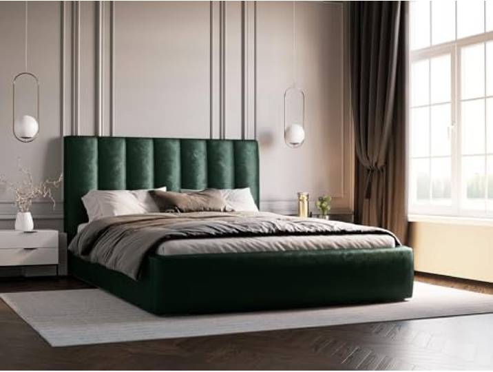 Emporius Polsterbett 200x200 Velor - Design Doppelbett, Schlafzimmer, Bett mit Lattenrost, Samtstoff, Bettkasten, Doppelbett 200x200 (Grün - Ikoo 13)
