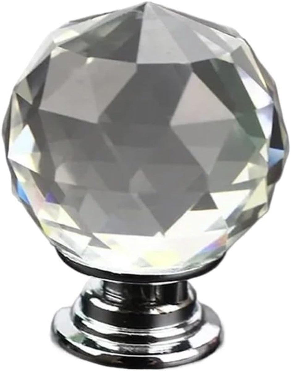 Kristallen kastknoppen en ladehandgrepen in zilverkleurig glas, 30mm