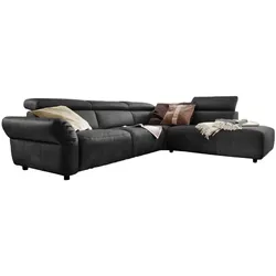 KAWOLA Sofa RISO Ecksofa mit motorischer Sitztiefenverstellung Leder schwarz Recamiere rechts