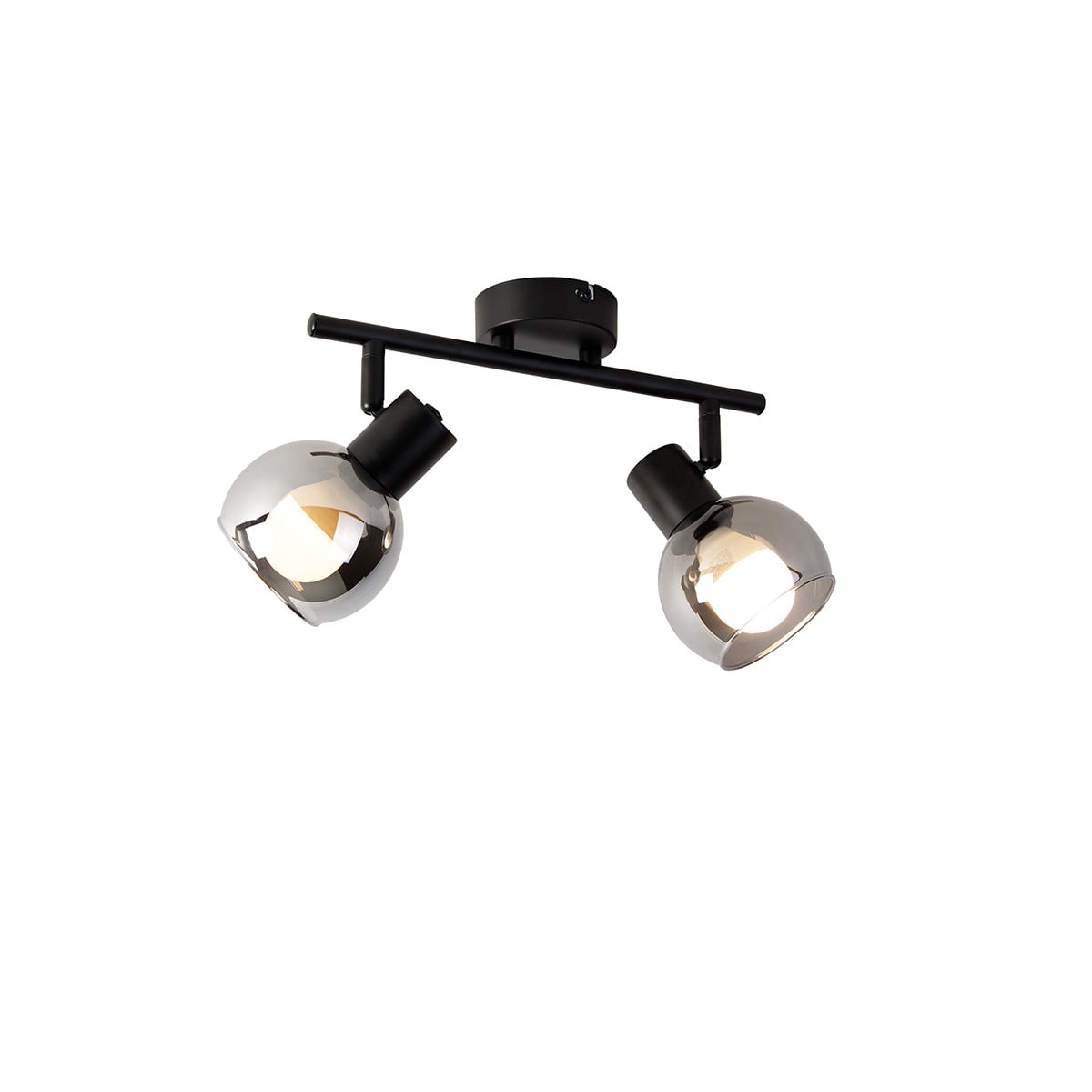 Qazqa Smart plafondlamp zwart met grijs glas en 2 Wifi LED-lampen