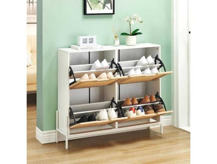 Meuble à Chaussures - PROMIRACAL - Compact - Rotin Naturel - 3 Compartiments - Tiroir de Rangement