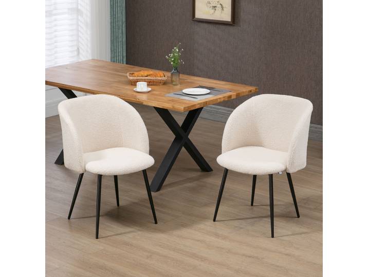 HOMCOM Chaises Salle Manger Tissu Beige Noir x2