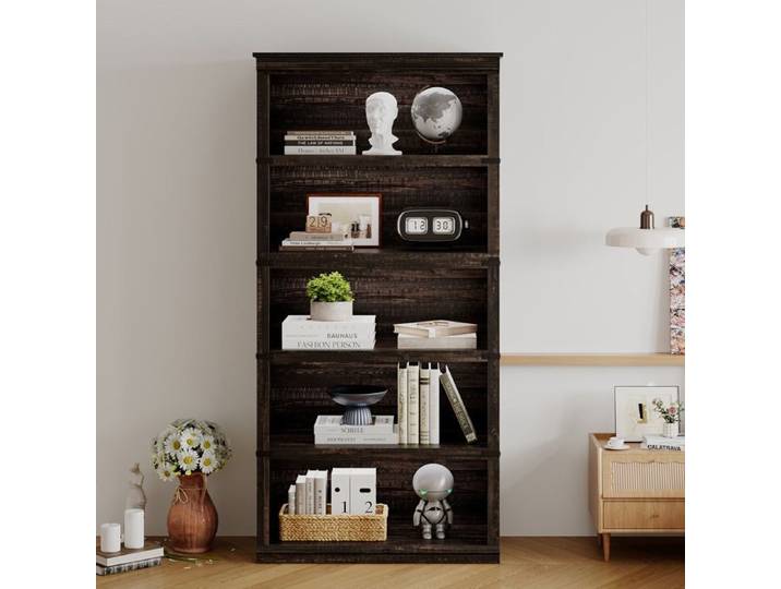 Bibliothèque Haute 5 Niveaux – noir-Industriel Étagères Réglables Idéale pour Salon/Bureau 80x32x170cm