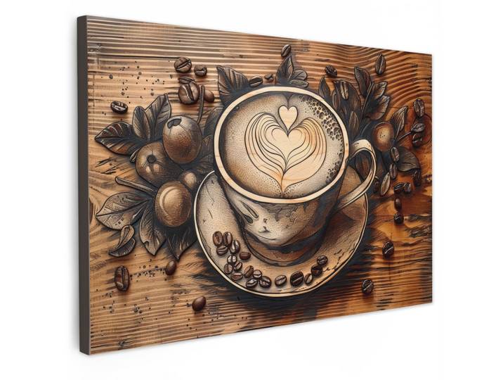 LEINWANDBILD Kaffee - Vintage - Braun - Tasse - Holz Gemälde 60x40 cm