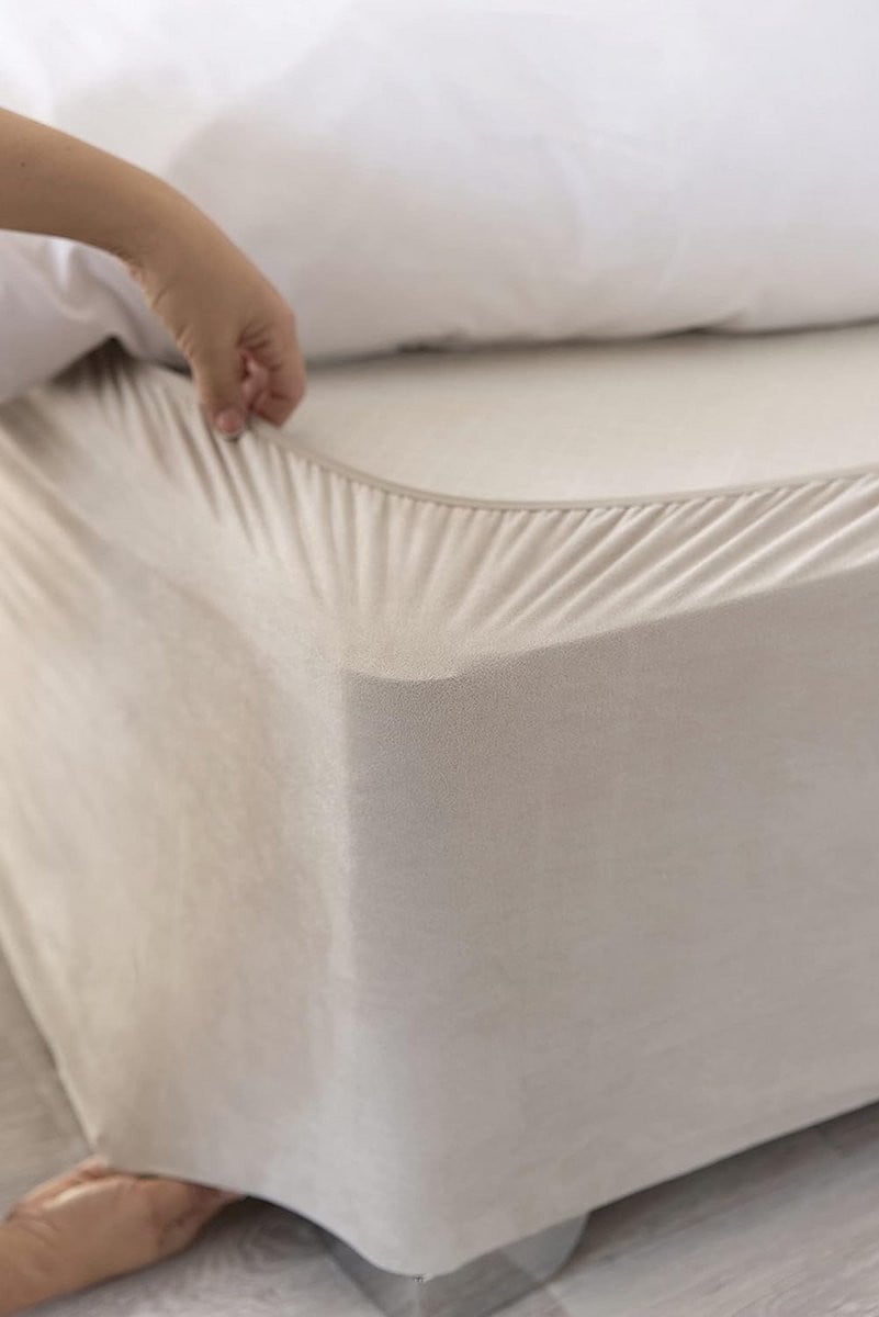 Elastische Boxspringhoes Stretch Antraciet Velours Look met Universele Pasvorm