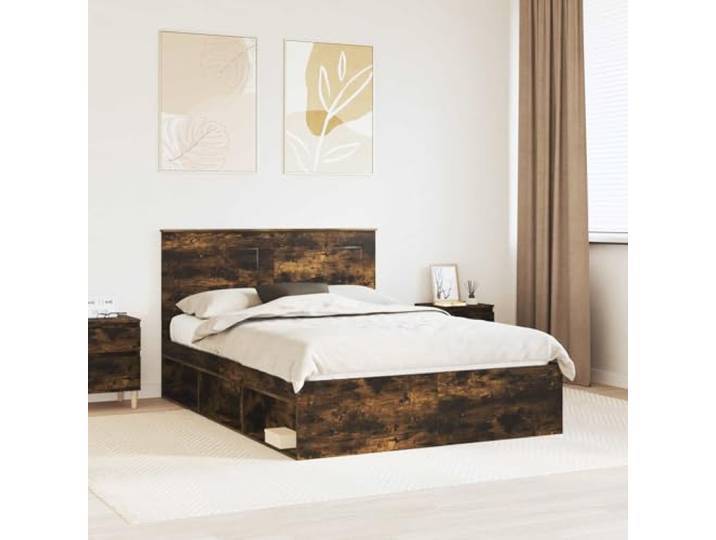 Massives Kiefernholz Modernes Design Geräucherte Eiche 140 x 200 cm Braun Bettrahmen Geräucherte Eiche 140x200 cm Massives Kiefernholz Lattenrost Mit Kopfteil Stabil Modernes Bettgestell Für
