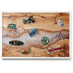 MAGNETTAFEL 60x40 cm Weißer Rahmen Holzstruktur Mit Harz
