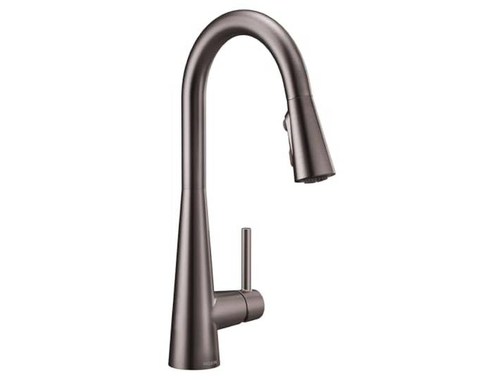 Moen Schlanke, schwarze Edelstahl-Küchenarmatur mit einem Griff, hoher Bogen, mit Power Boost, 7864BLS