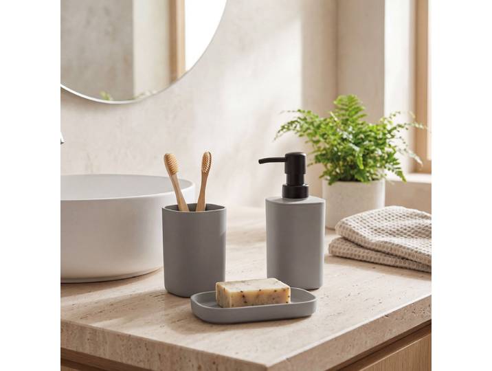 MSV Badkamer Accessoireset – 3-delige Badkamerset met Zeepdispenser\, Beker en Zeepschaal – Badkameraccessoires Set met Strak Design