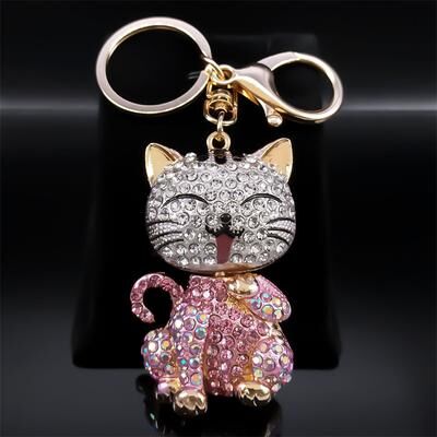 ModernMart Sparkling Cat Keychain Rhinestone Kitty Bag Charm For Keys & Handbags b
