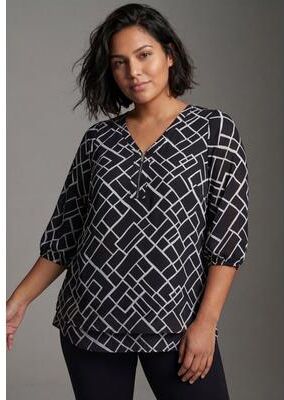 Plus Size Women's Meila Zip Top by Avenue in Black Bias Geo (Size 14)