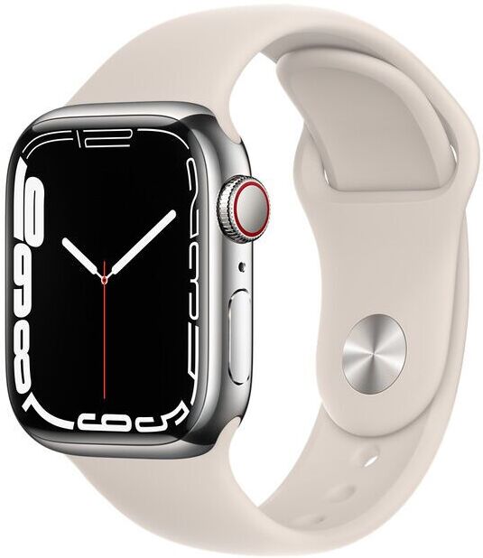 Apple Watch Series 7 Stainless Steel 41 mm (2021)   GPS + Cellular   silver   Starlight Sport Band - Refurbished