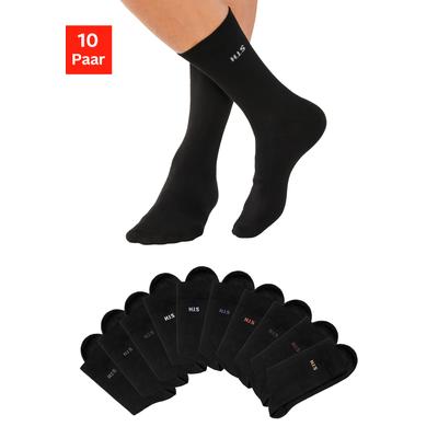Socken H.I.S "Herrensocken Business und Freizeit", Herren, Gr. 43-46, Sockengröße, schwarz (10x schwarz), Baumwollmischung, unifarben, elastisch, Socken Socken, mit farbigem Innenbund