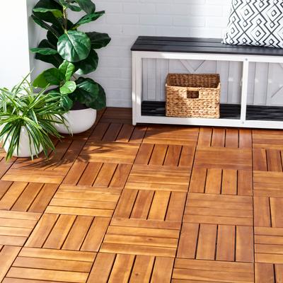 "SAFAVIEH Outdoor Phuket 11.81-Inch Wood Flooring Tile, Natural - 12"" W x 12"" D x 1"" H"