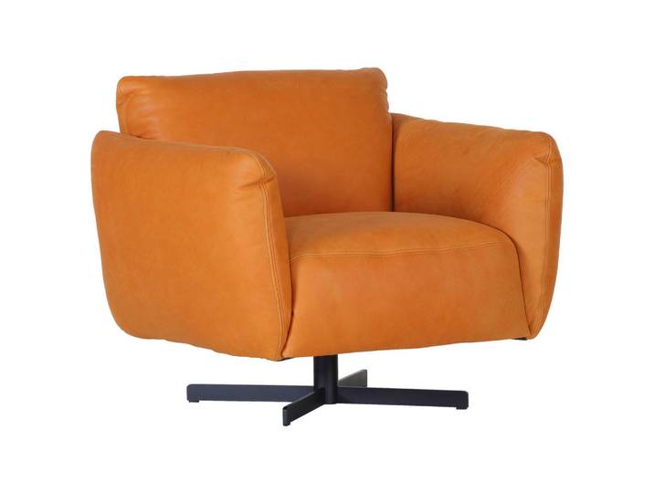 Carryhome Sessel, Cognac, Metall, Echtleder, Nubukleder, 100x80x90 cm, Sitzfläche 360° drehbar, Wohnzimmer, Sessel, Sonstige Sessel
