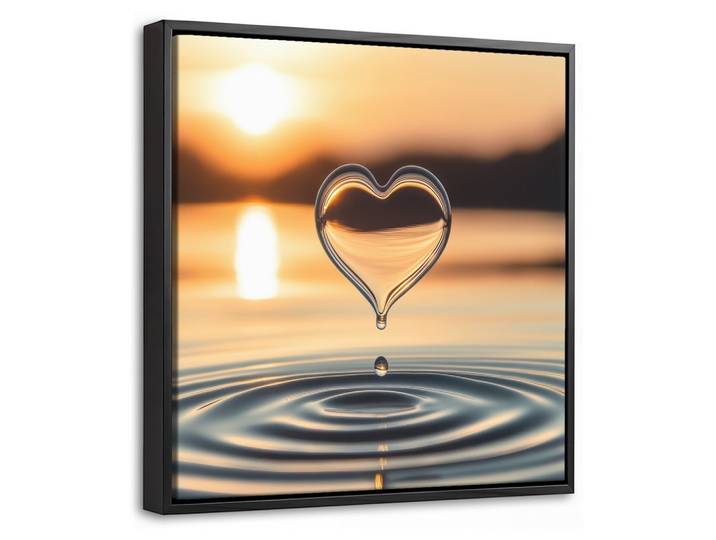 LEINWAND Bilder mit Rahmen - Herz - Wasser - Sonnenuntergang - Natur - Zen - 20x20