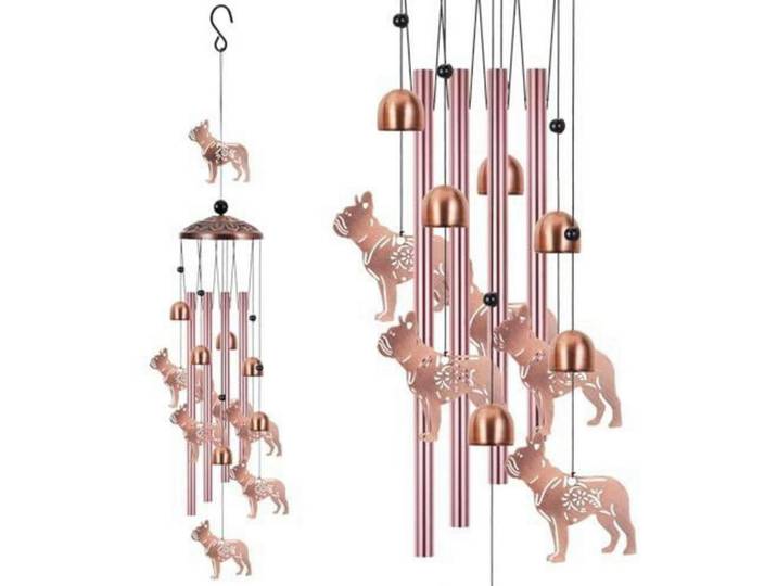 Windspiel Französische Bulldogge Bronze-Look 87 cm, Bronzefarben, Metall, 8x8x255.9 cm, Dekoration, Gartendeko