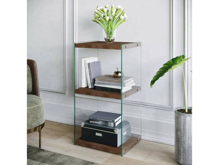 Dmora - Bibliothèque Zenobie 40x35xh80 cm Noyer Bois et Verre