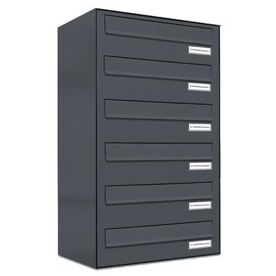 AL Briefkastensysteme 6 Fächer Premium Durchwurf Briefkasten in RAL 7016 Anthrazit Grau, Post A4, robust, wetterfest, Artikelnummer: 132P6DZ1P7016