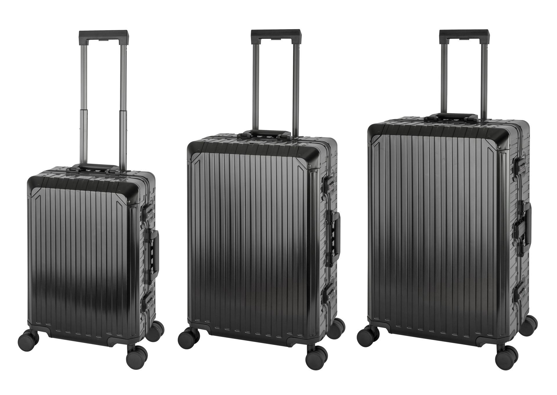 Travelhouse Tokyo Alu Reisekoffer Reise Trolley 3er Set (Schwarz, Handgepäck, Mittlerer und Großer Koffer Set)