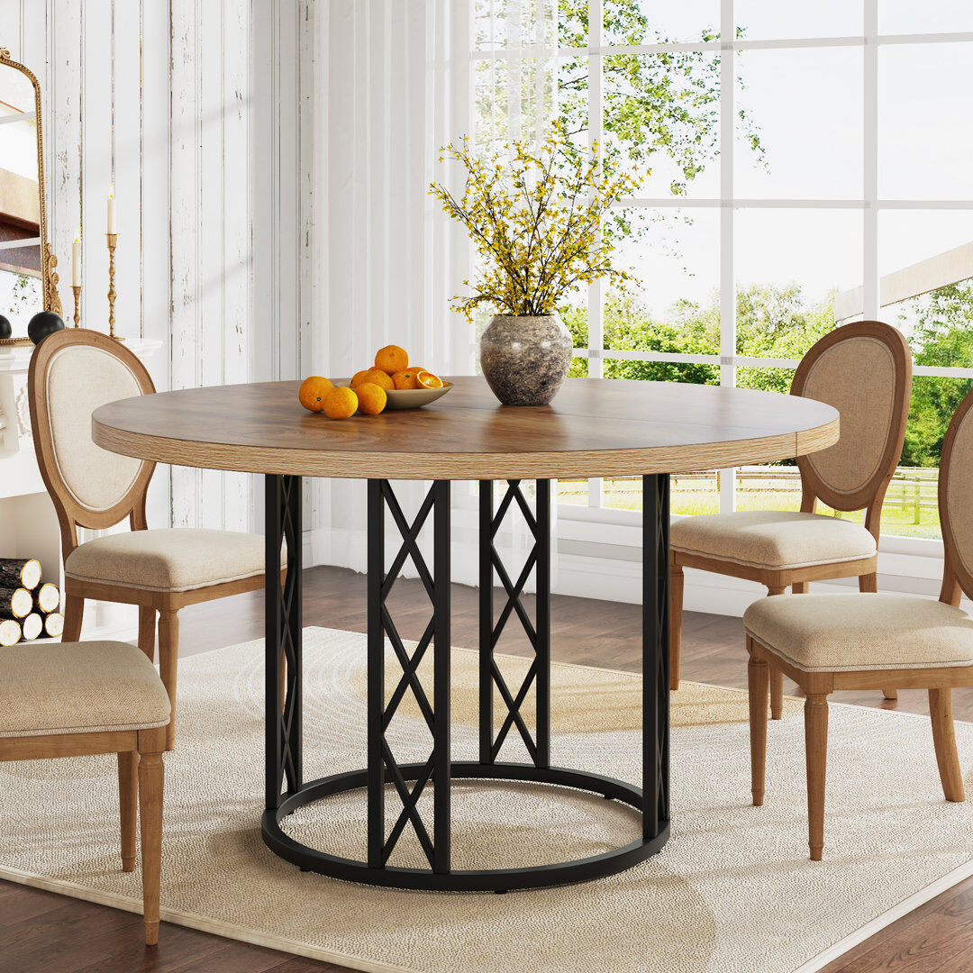 Blue Elephant Round Unfinished Metal Base Dining Table Light Brown