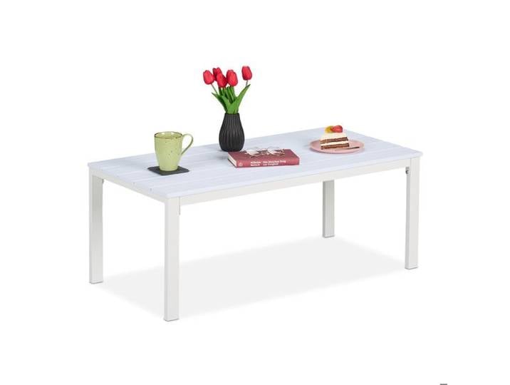 Relaxdays Table basse de jardin résistante aux intempéries aussi pour terrasse balcon 39x98x48 cm blanche