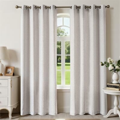 Awesome Home Linen Blend Stripe Grommet Room Darkening Pair