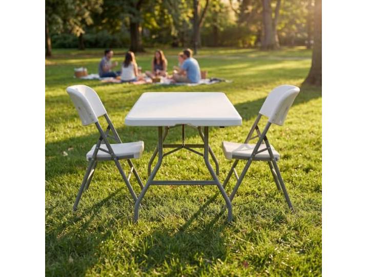 Home Vida Klapptisch 1,5m & 2er Set Klappstühle Platzsparendes Design, tragbar, vielseitig, Innen- und Außenbereich, Bodenspitzen, kein Zusammenbau erforderlich