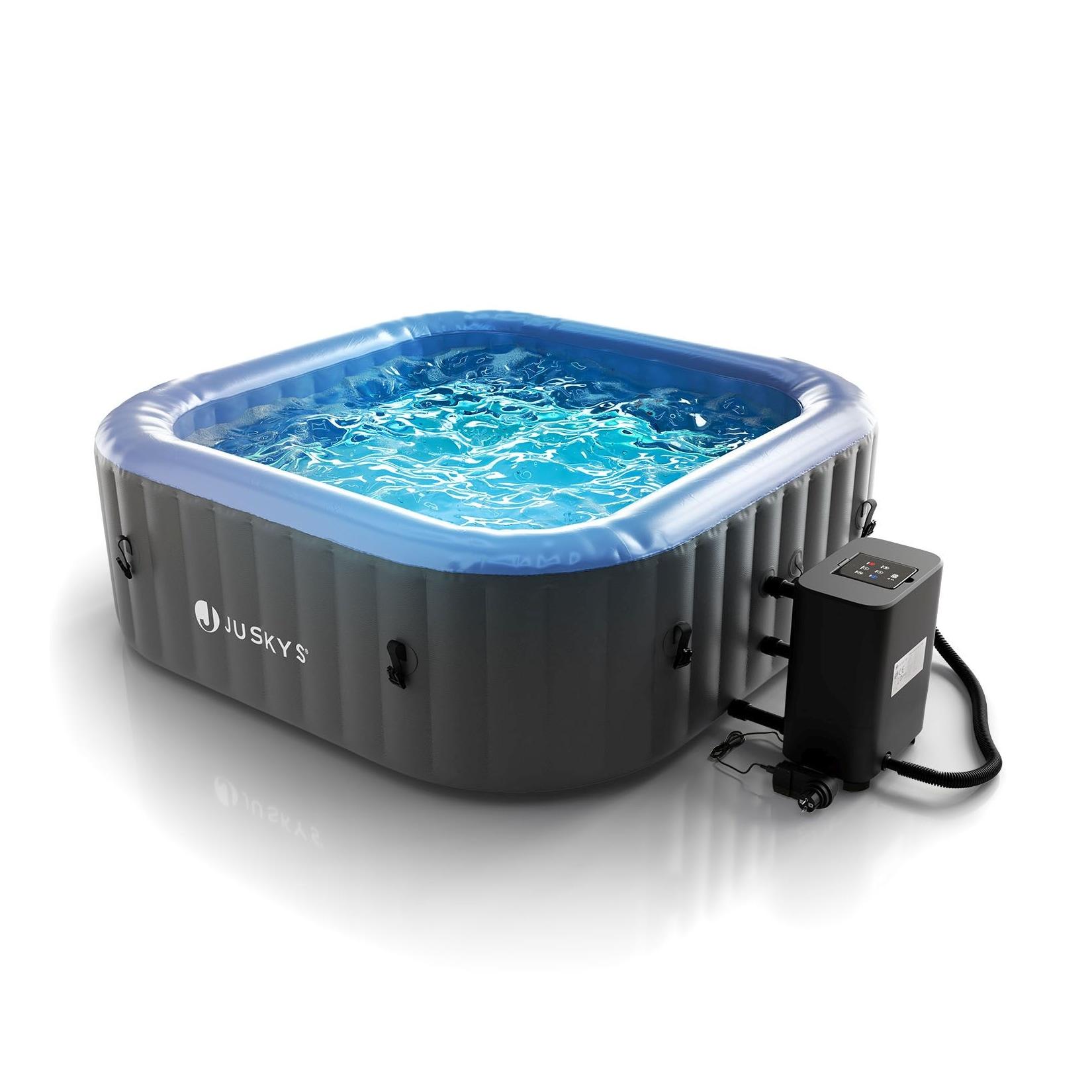 Juskys® Whirlpool SpaLuxe mit LED – 130 Sprudeldüsen, 2400W Heizung, 910L Volumen, aufblasbar - Grau / Blau