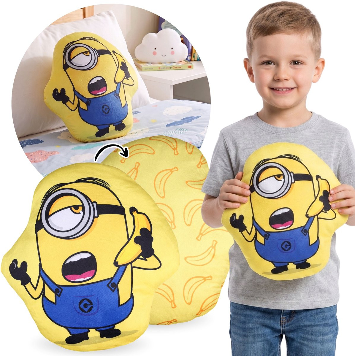Minions Decoratief Sierkussen van Velours, Vormkussen, 31 x 34 cm
