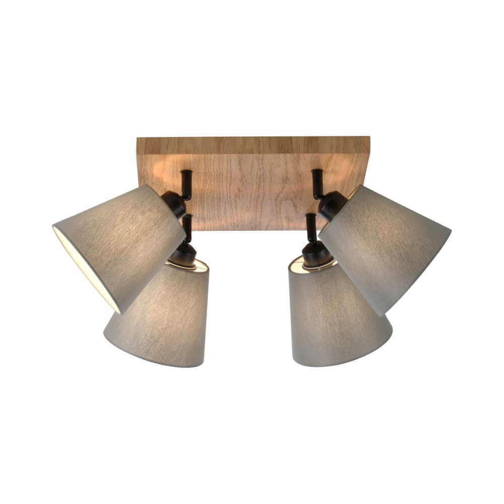 Just Light Plafondlamp Green Michel 4-lichts in grijs en hout
