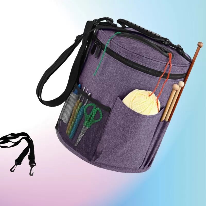 INF DIY Handgefertigte Strickgarn-Tasche - Tragbare Aufbewahrungstasche für Wolle aus Oxford-Gewebe Violett