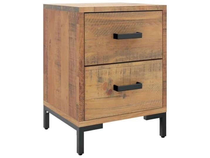 GHVBNMF Nachttisch Massivholz Kiefer Beistelltisch Braun 36x30x45 cm Industrie-Design Beistellschrank fürs Schlafzimmer mit Schubladen, robuster Holzplatte und stabilen Metallfüßen.