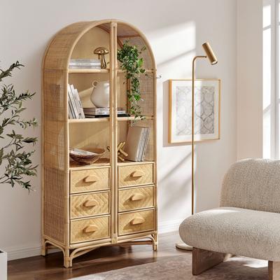 Modway Jane 71 Inch Tall Arched Natural Rattan Bookshelf