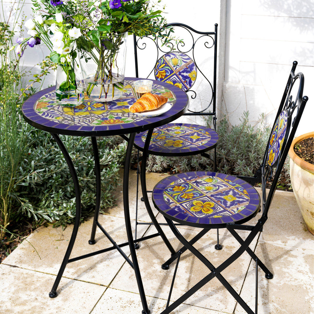 Marlow Home Co. Andrejka Patio Dining Set Round Table Blue